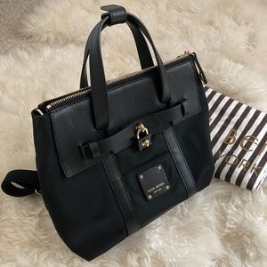 Henri Bendel Black Nylon and Leather mini Jetsetter Convertible backpack